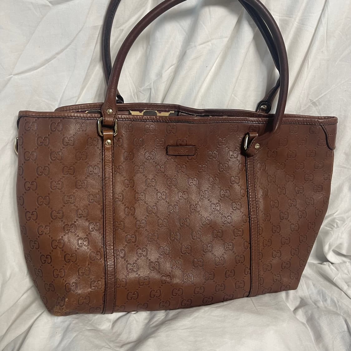 정품 구찌 레더가죽 쇼퍼백 브라운 상품이미지1