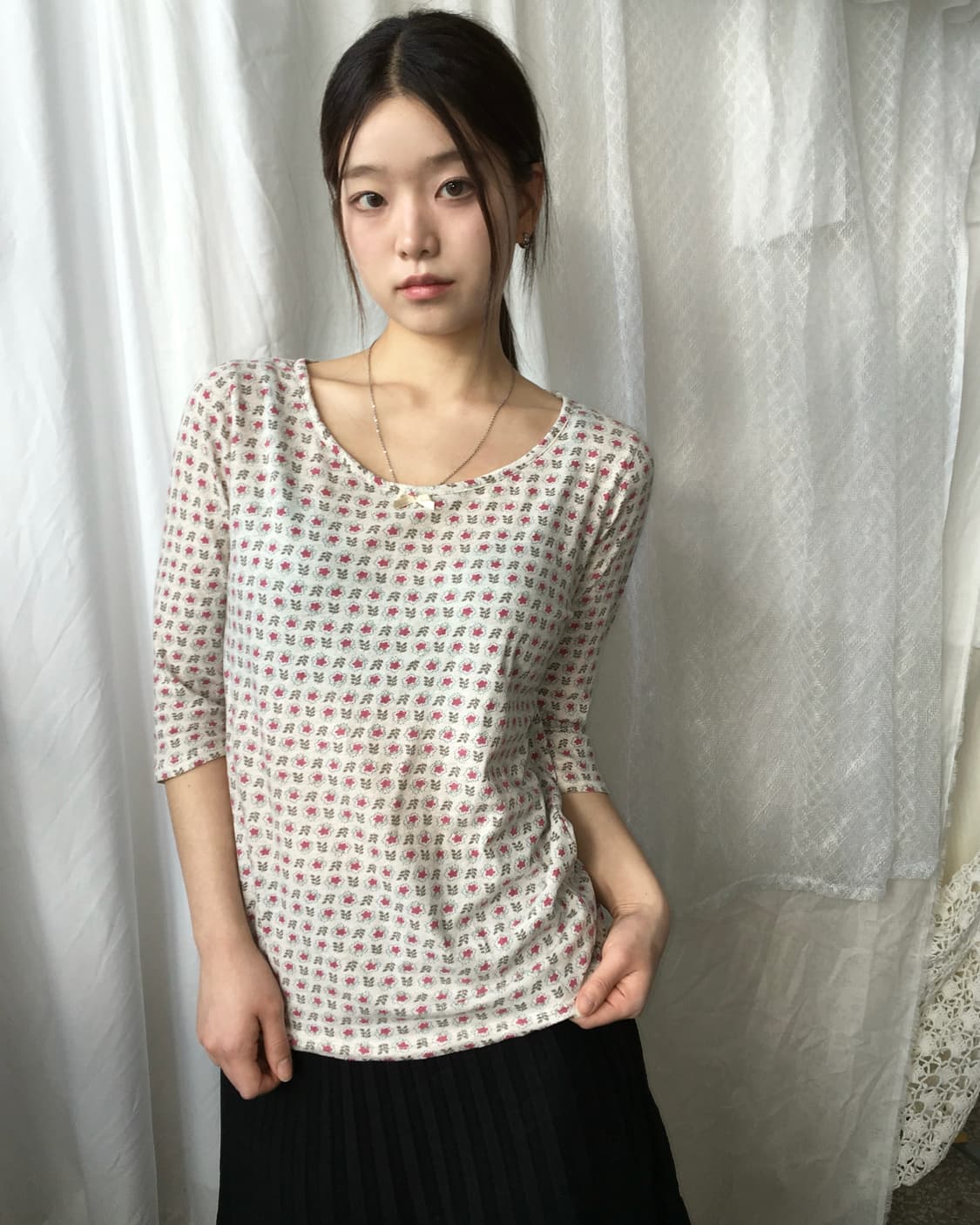 Bamboo 꽃 7부 티셔츠  상품이미지1
