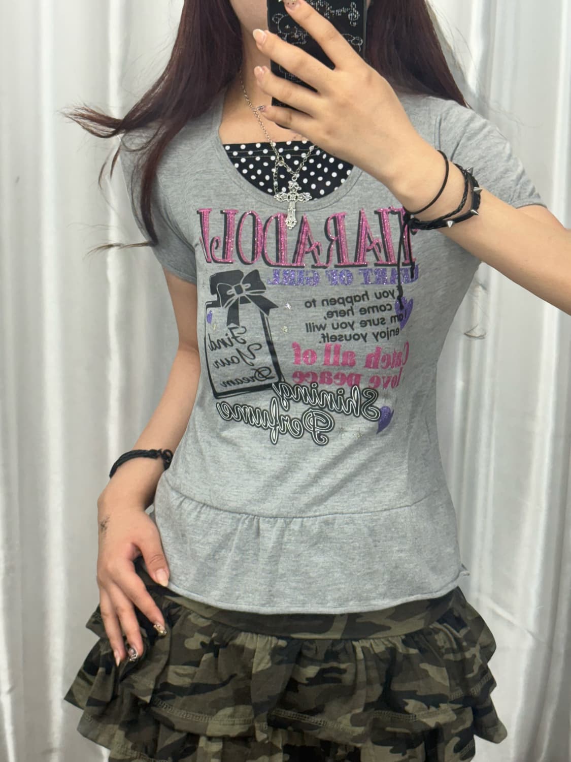 Kitch Gyaru Pearl Lettering Short Sleeve 상품이미지1