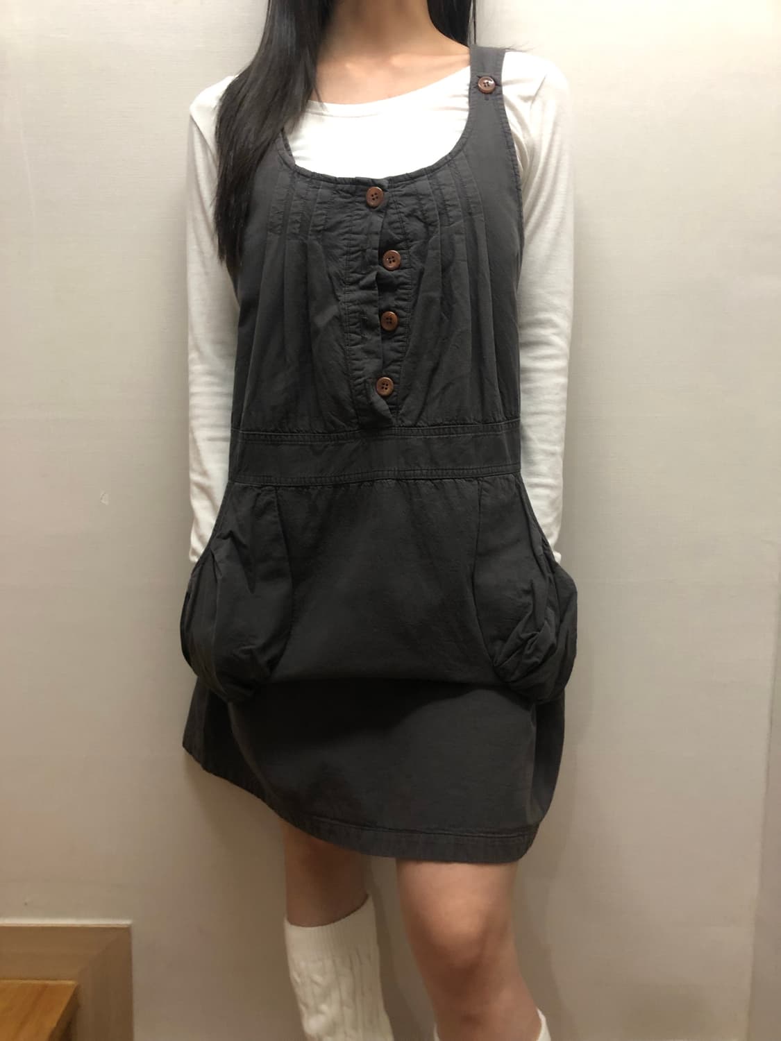 빈티지 그레이 버튼 원피스 상품이미지2