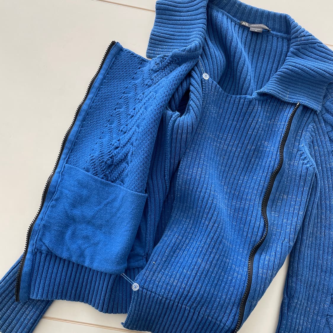 아르마니 익스체인지 블루 골지 코튼 라이더 자켓 Y2K 상품이미지8