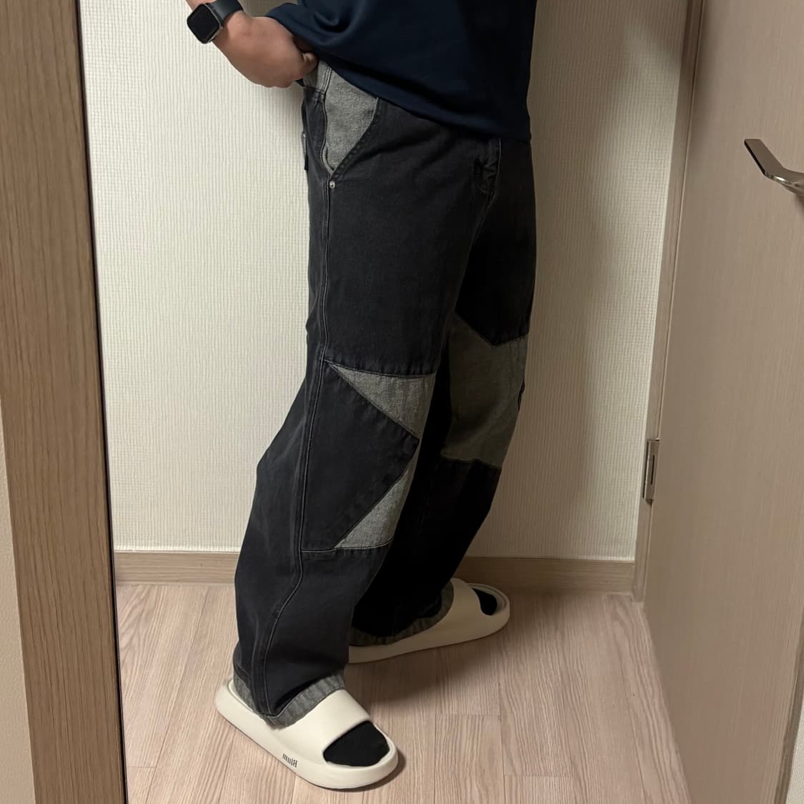 정품 꼼파뇨 스타 와이드 흑청 데님팬츠 블랙 청바지 30인치 상품이미지2