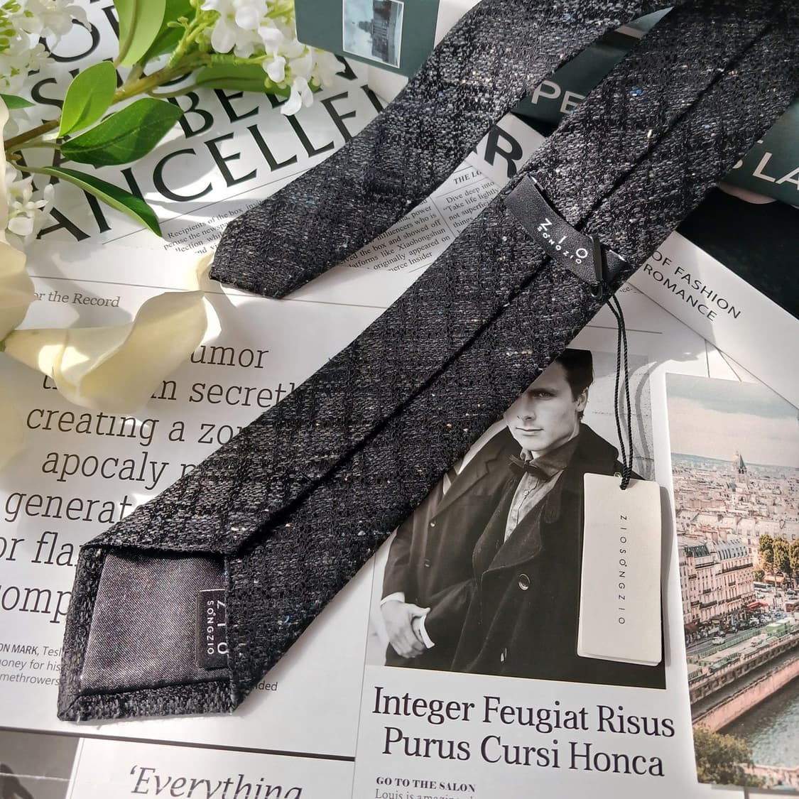 지오송지오 실크 블랙 텍스처 넥타이 7.8cm 새상품 E790 상품이미지4