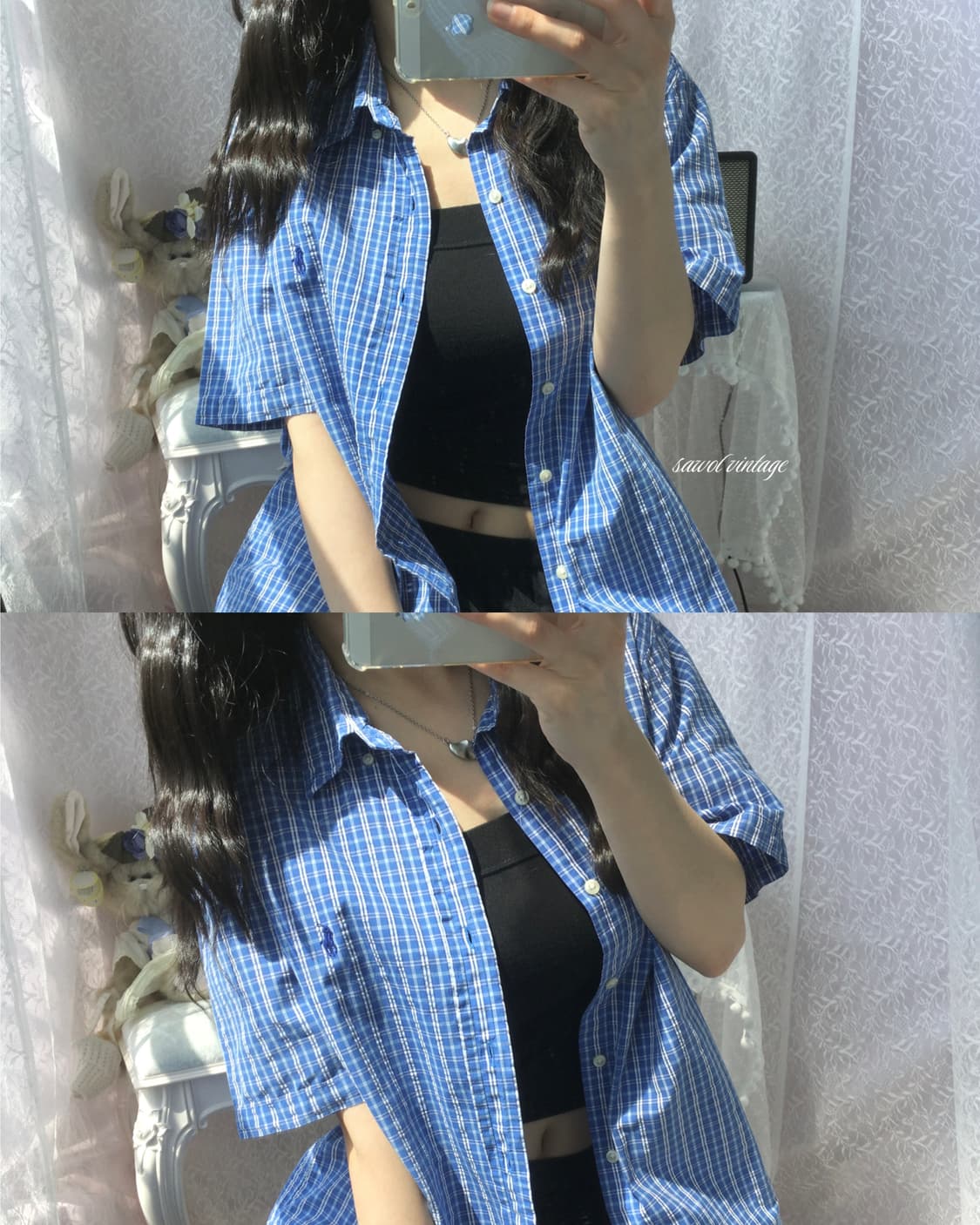 Polo blue check half shirt 상품이미지1