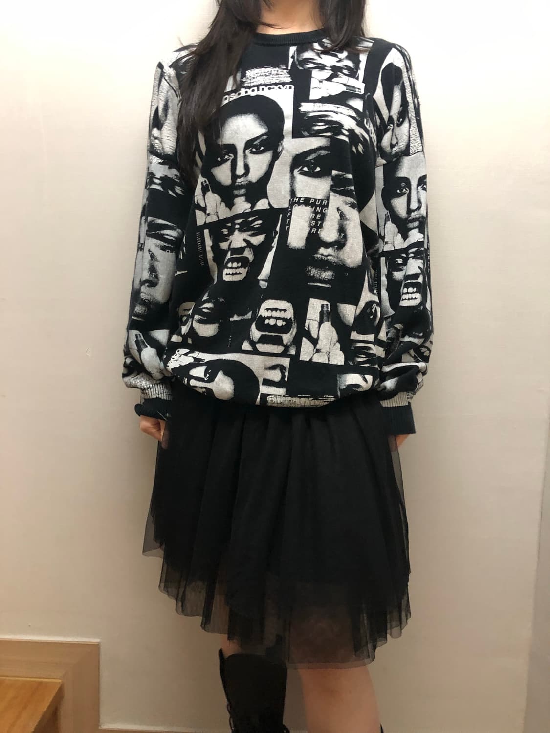 빈티지 블랙 펑크 프린팅 니트 상품이미지3