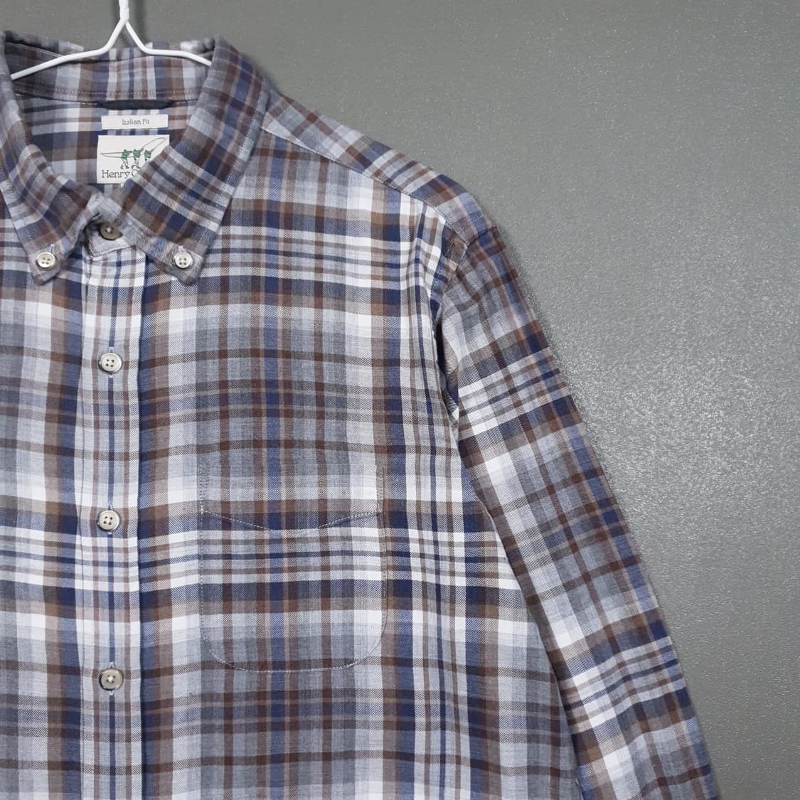 100 (L) 헨리코튼 포켓 버튼다운 소크타쉬 고급 코튼 체크 셔츠 남방 상품이미지2