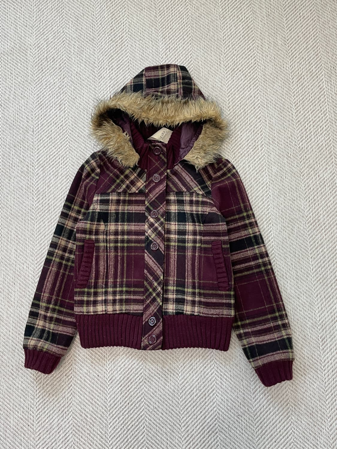 Fika 빈티지 퍼트리밍 체크 자켓 goa y2k 상품이미지1