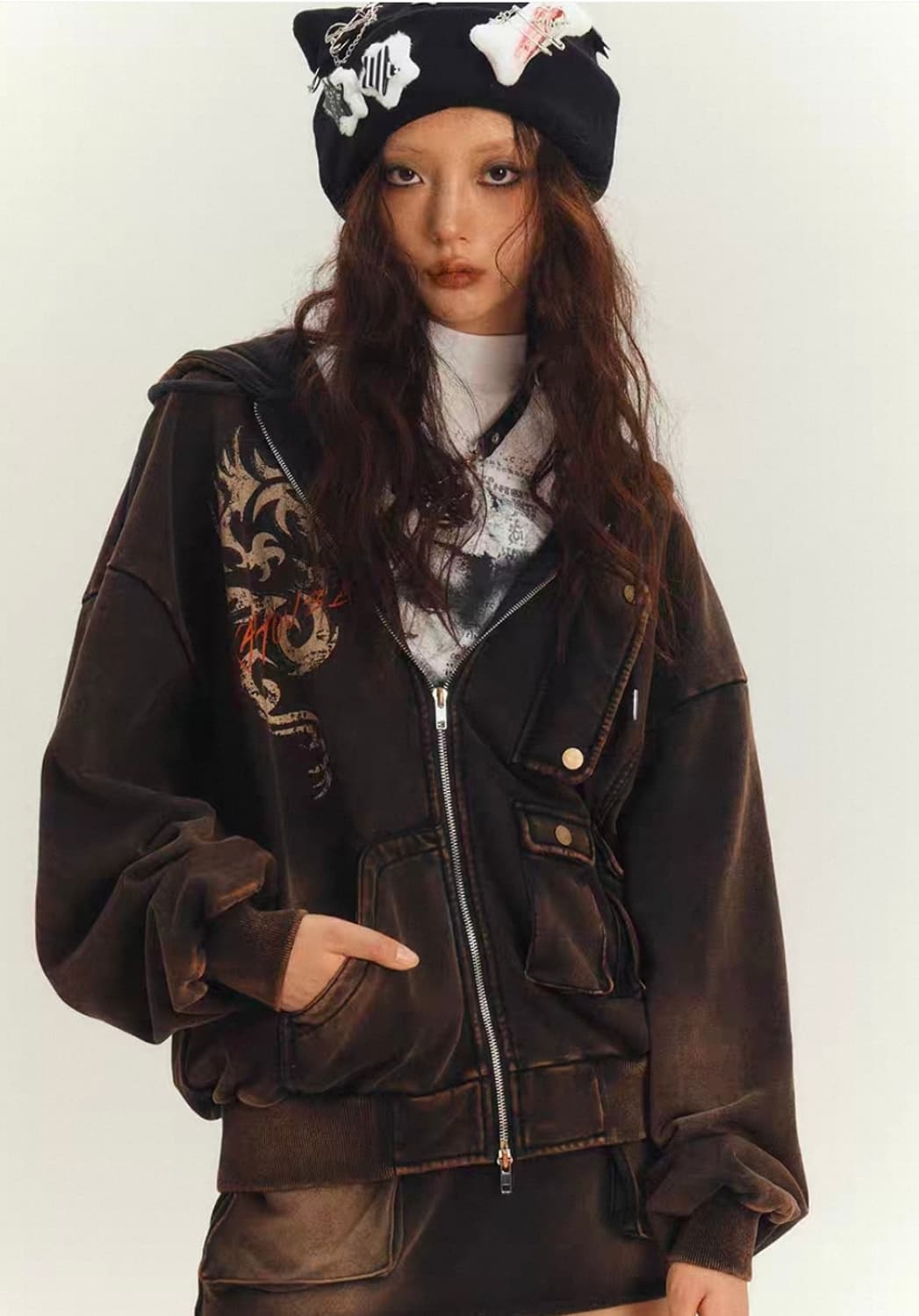 yukahouse 유카하우스 y2k 빈티지 워싱 후드 집업 (M) 상품이미지2