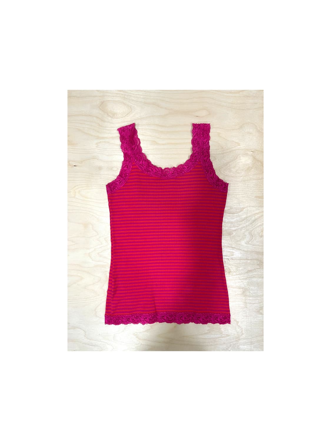빈티지 유니클로 핑크레드 스트라이프 레이스 나시 상품이미지2
