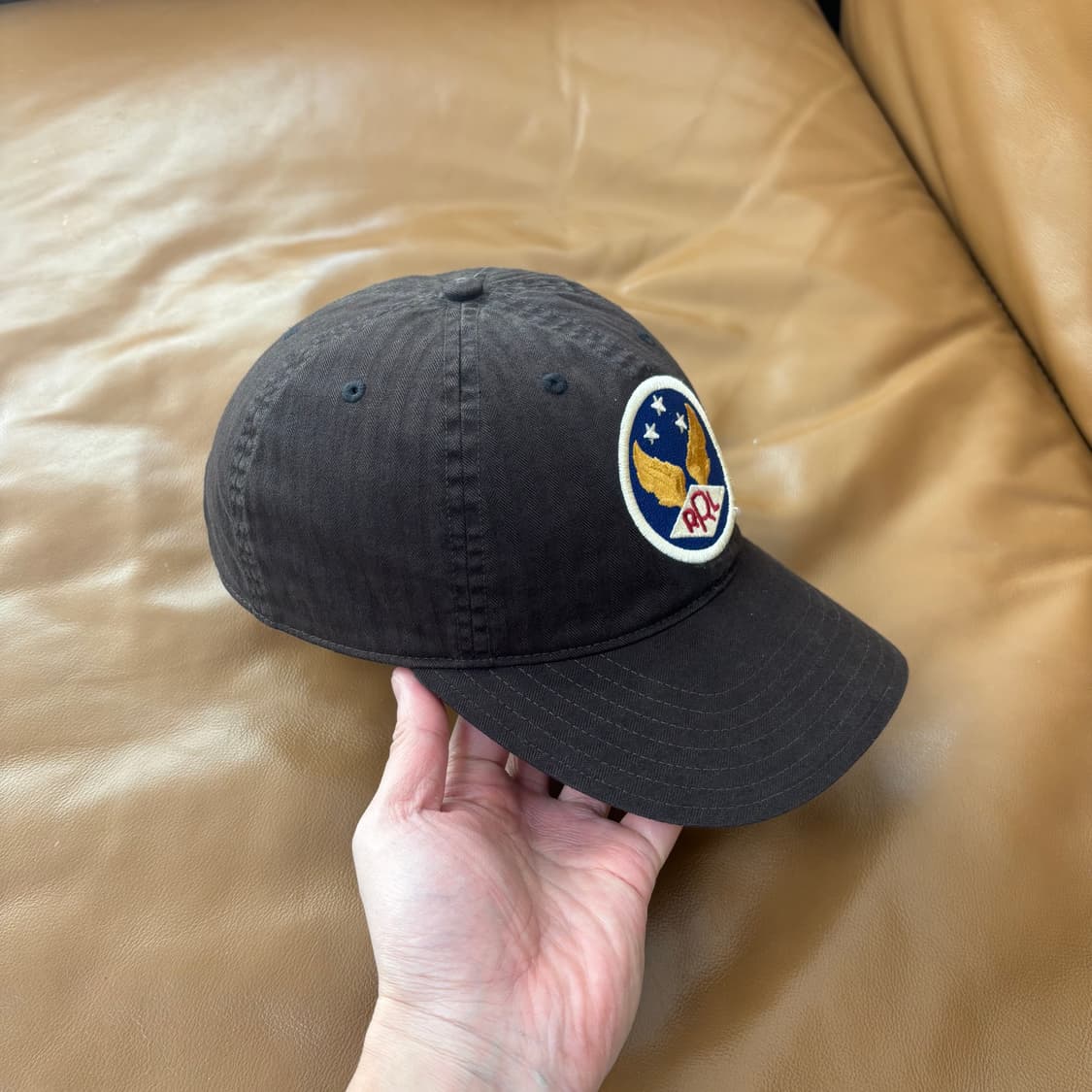 RRL 더블알엘 랄프로렌 폴로 윙로고 6패널 볼캡 모자 워시드 블랙 상품이미지3