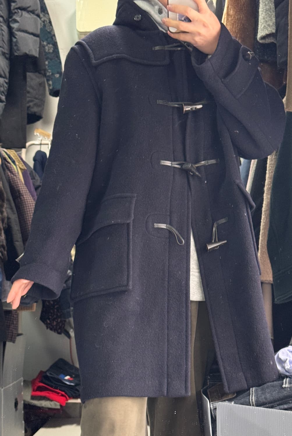 정품! 버버리 런던 떡볶이 더플 후드 코트 네이비 남녀공용 상품이미지3