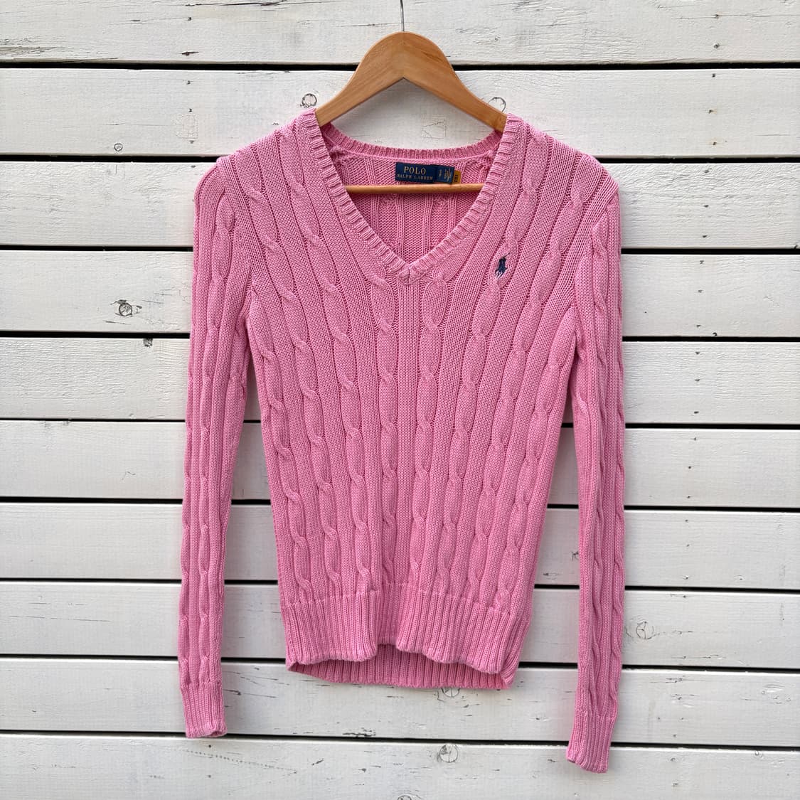 Polo 폴로 피마코튼 브이넥 케이블 꽈배기 니트 상품이미지1