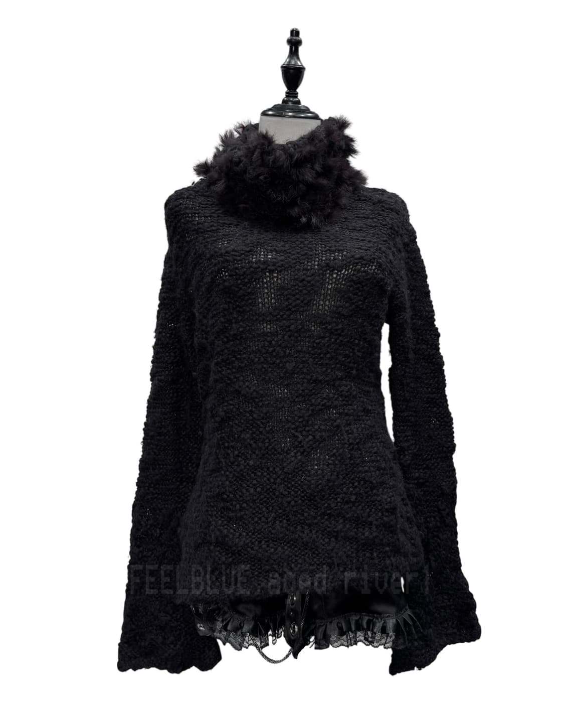 Rabbit Fur Trim Knit/Cape 2pcs SET 상품이미지6