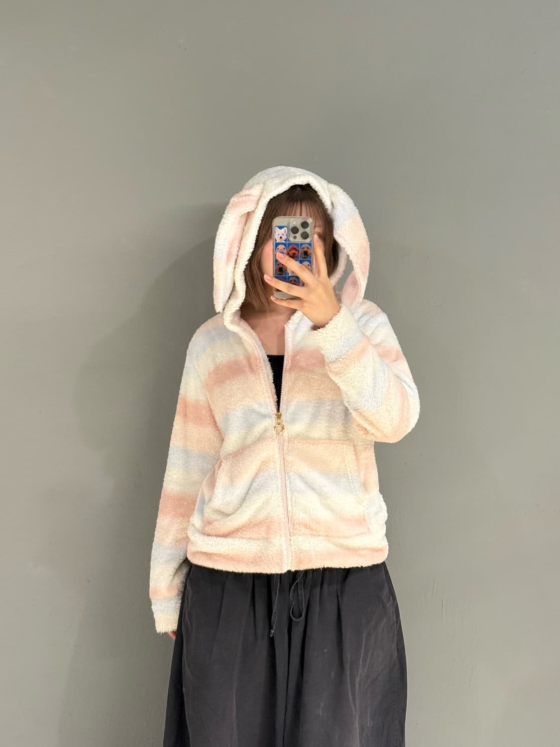 rabbit ear point stripe hood zip-up 상품이미지2