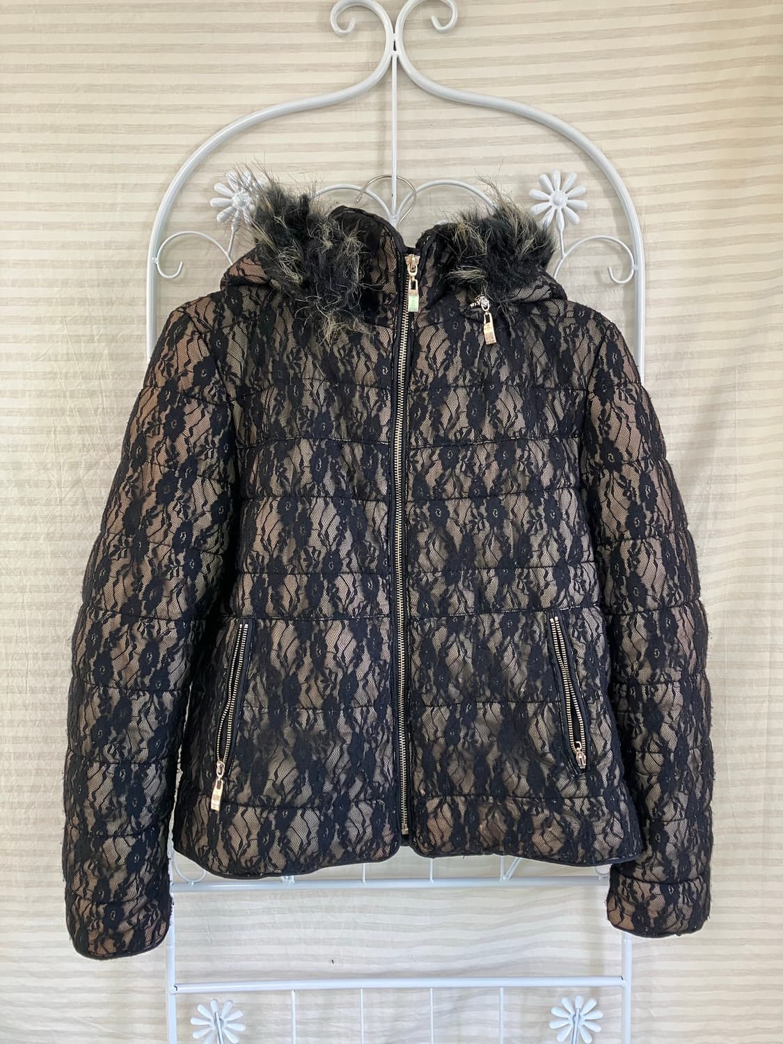 jpn vintage 블랙 시스루 플라워 패턴 패딩 y2k 스트릿 갸루  상품이미지1