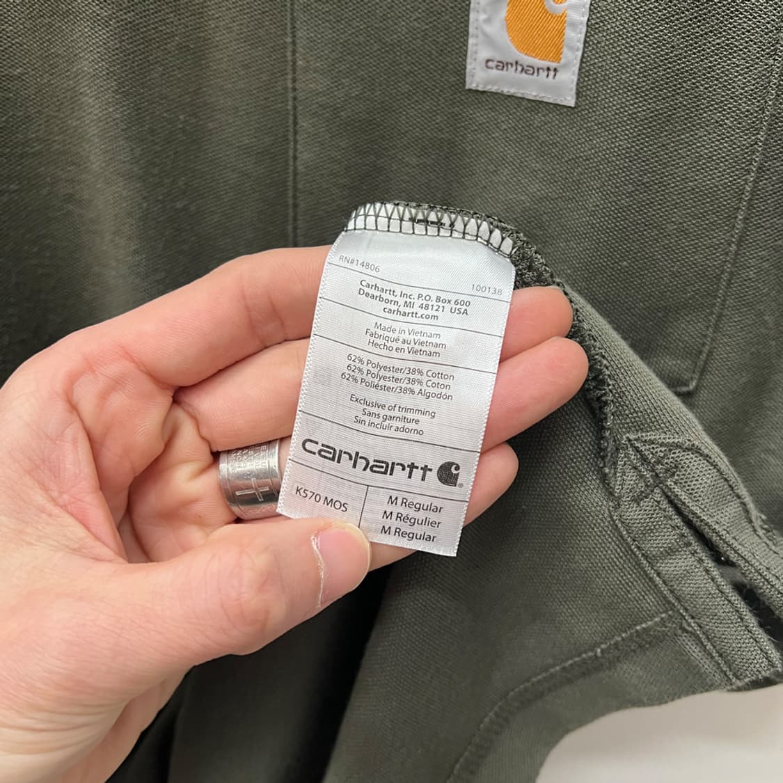 칼하트 K570 오리지날핏 모스 포켓 카라 반팔티 M 상품이미지4