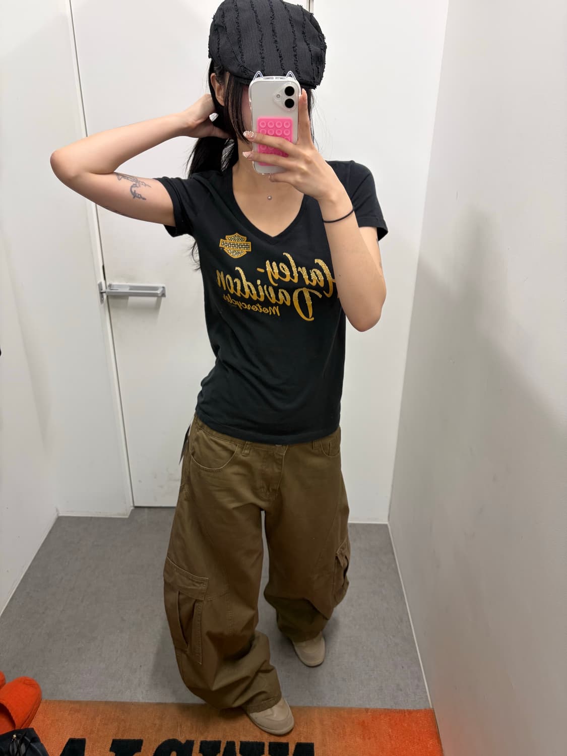 할리데이비슨 로고 스팽클 브이넥 반팔 상품이미지4