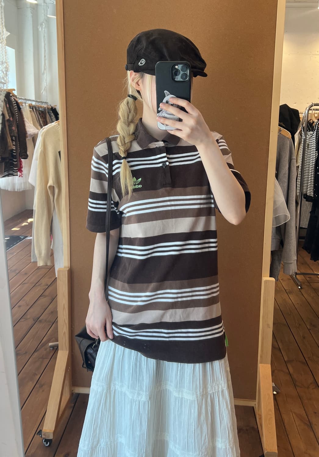 아디다스 브라운 스트라이프 카라 반팔티 상품이미지1