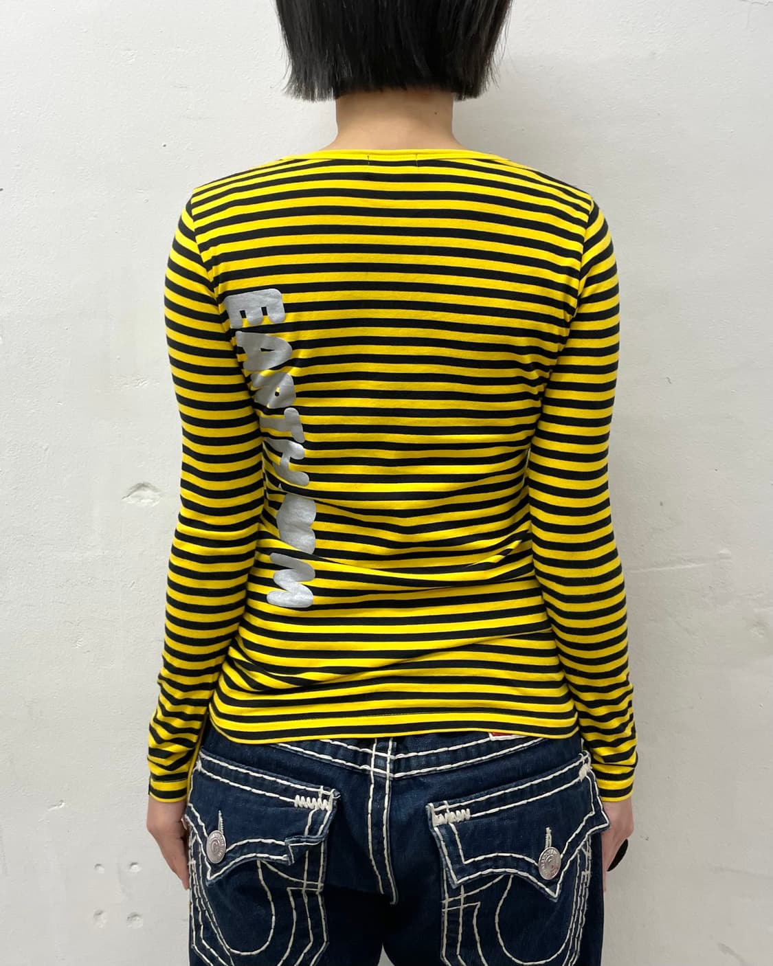 Yellow Stripe Heart Spangle Shirring t 상품이미지3