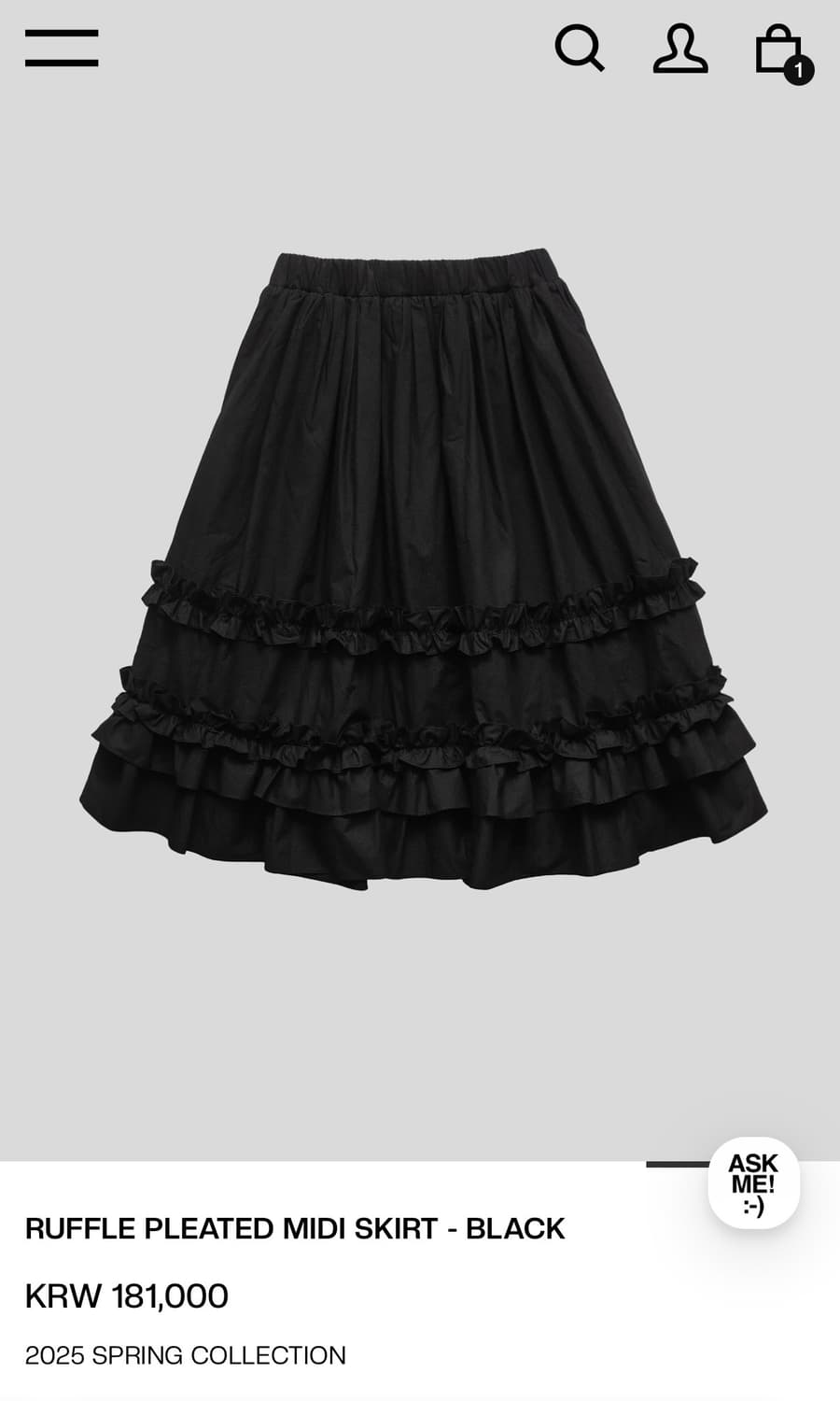 생긴스튜디오 RUFFLE PLEATED MIDI SKIRT - BLACK 상품이미지1