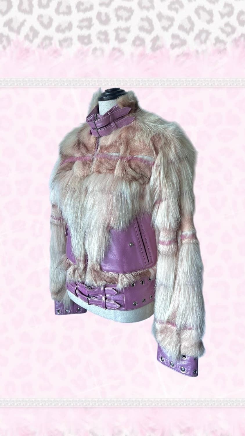 2000s Y2K 핑크 폭스퍼 레더 바이커 베스트 히메갸루 상품이미지2