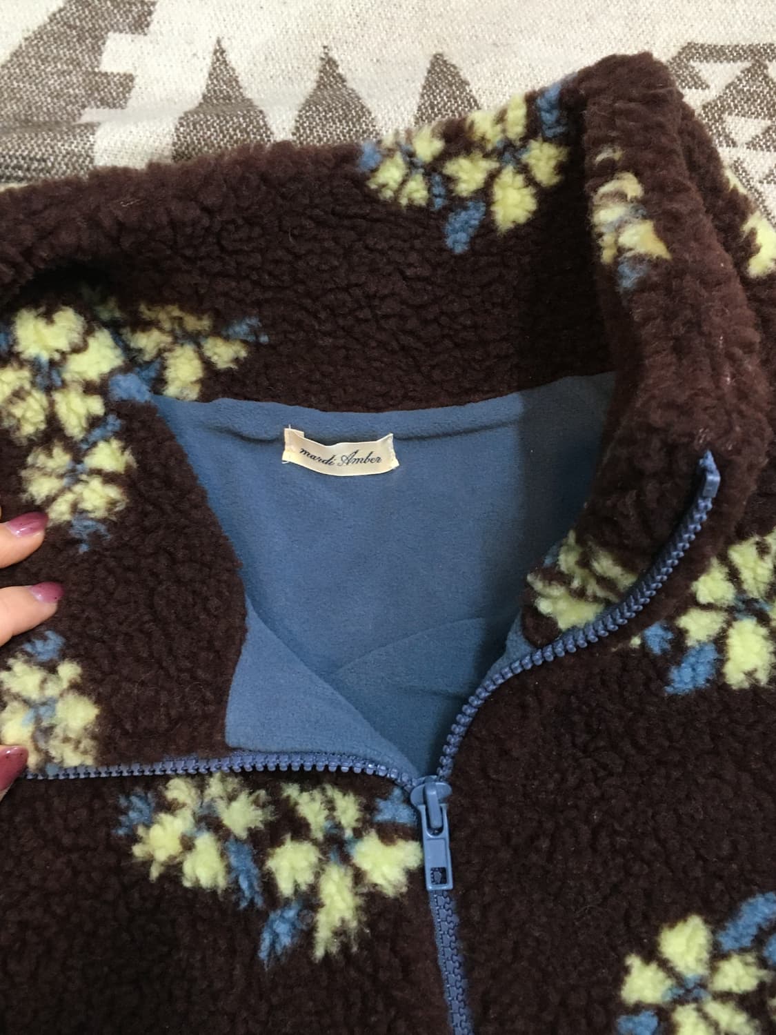 플라워 플리스 집업 브라운 상품이미지7