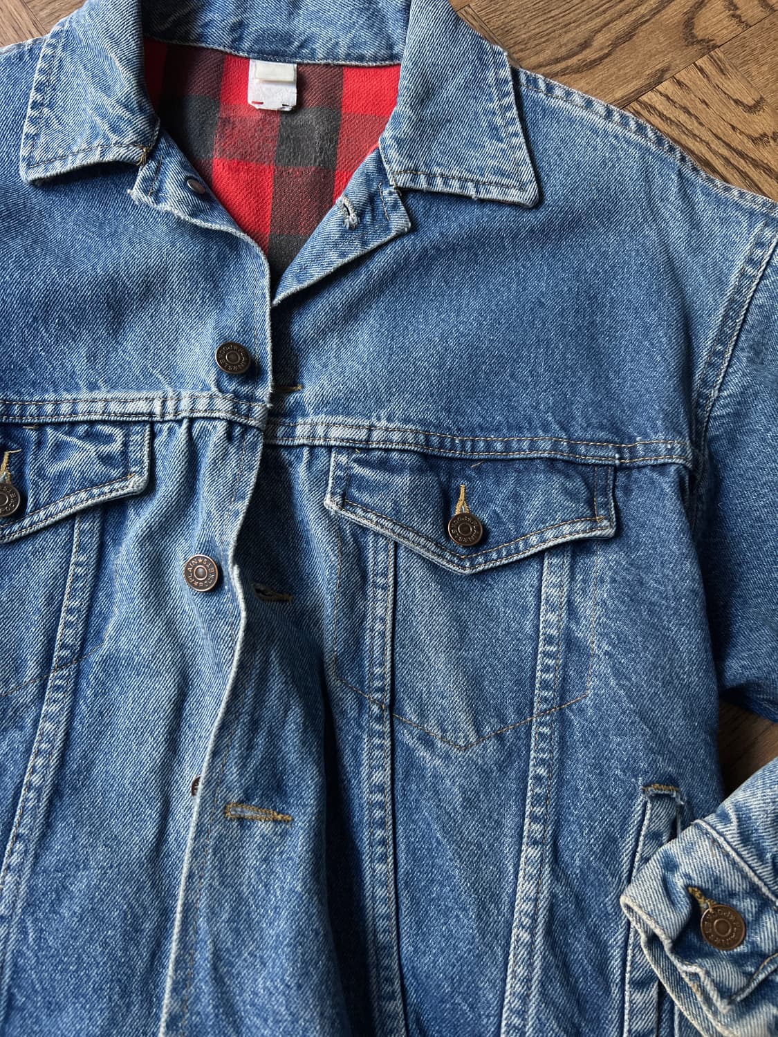 [S]90's USA 빈티지 버팔로 체크 라이닝 데님 트러커 자켓 상품이미지3