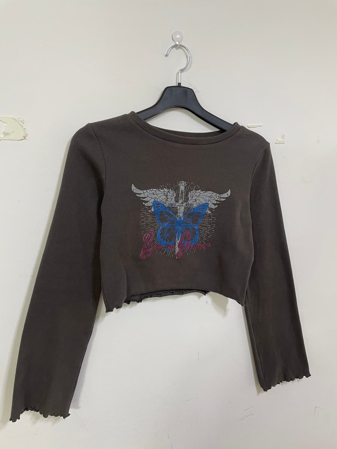 재패니즈빈티지 크롭 나비 프린팅 긴팔 티셔츠 상품이미지1