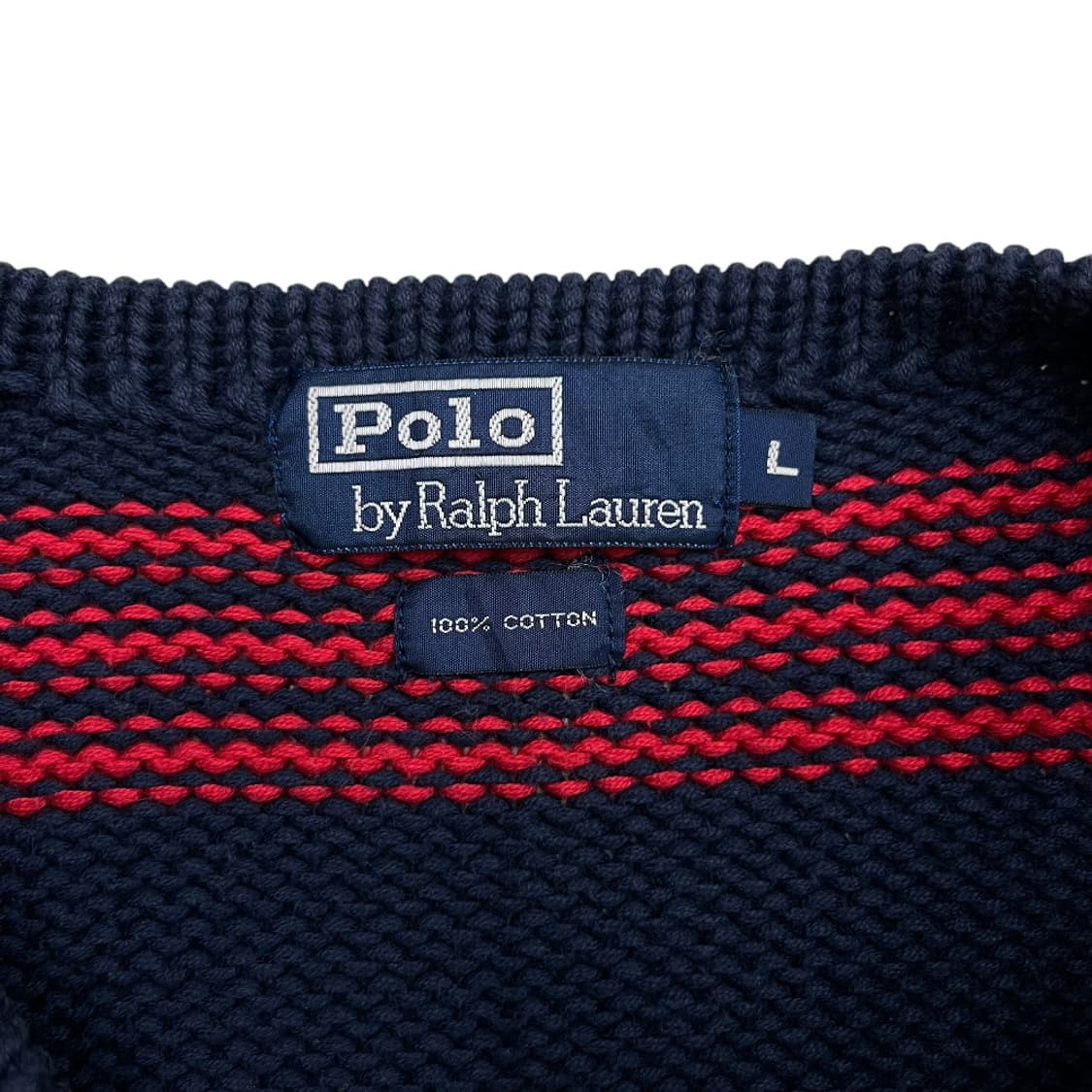 폴로 랄프로렌 레드 스트라이프 배색 네이비 니트 L 상품이미지5