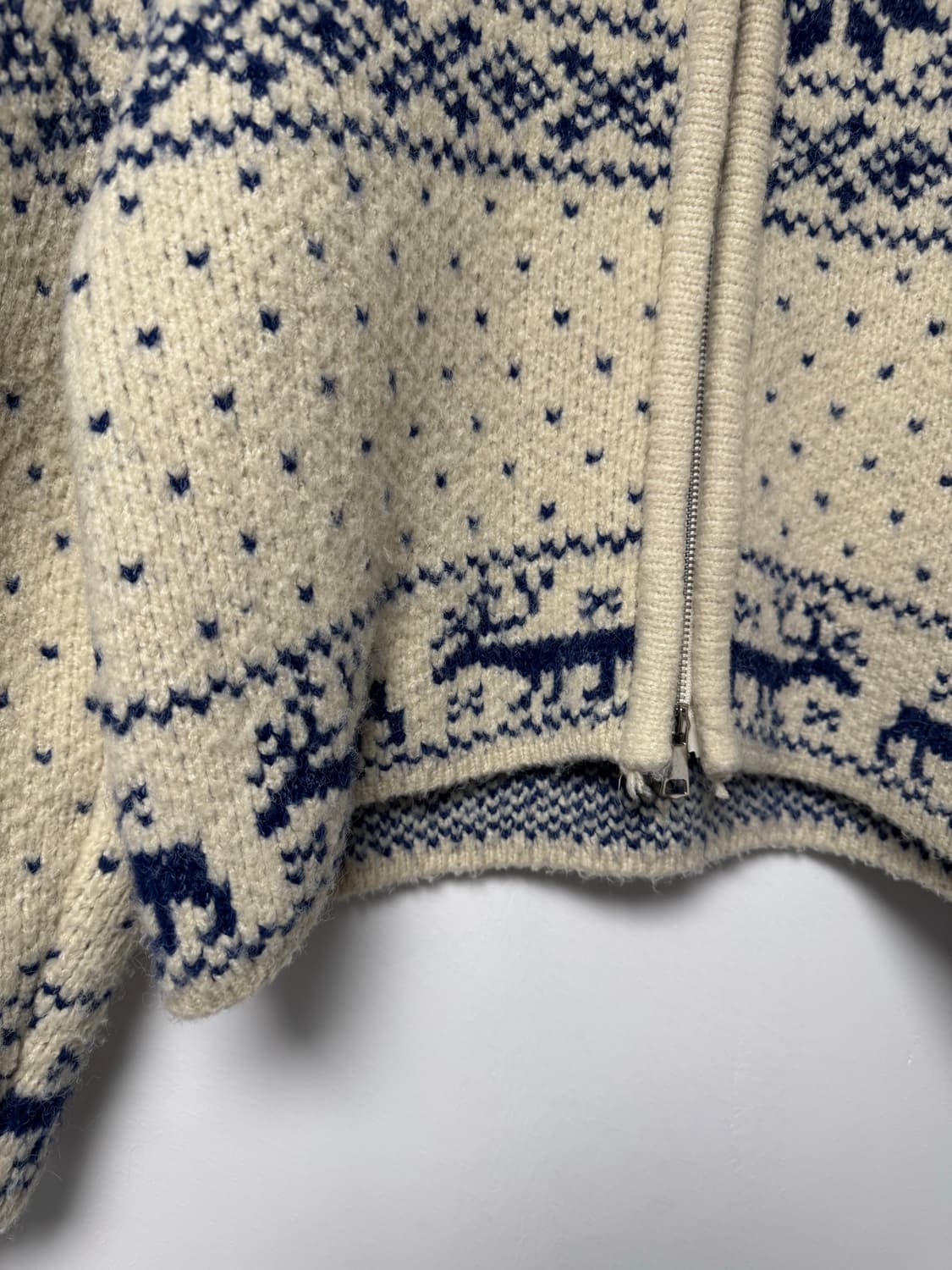 빈티지 노르딕 울 그런다 블루 패턴 니트 집업 가디건 F 상품이미지5