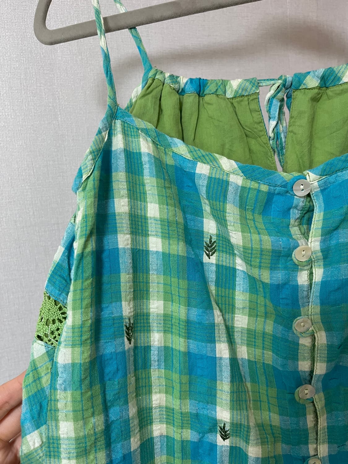 그린 체크 나시 원피스🌿 하구미 모리 일본 빈티지 지구샵 st 대장템 상품이미지3