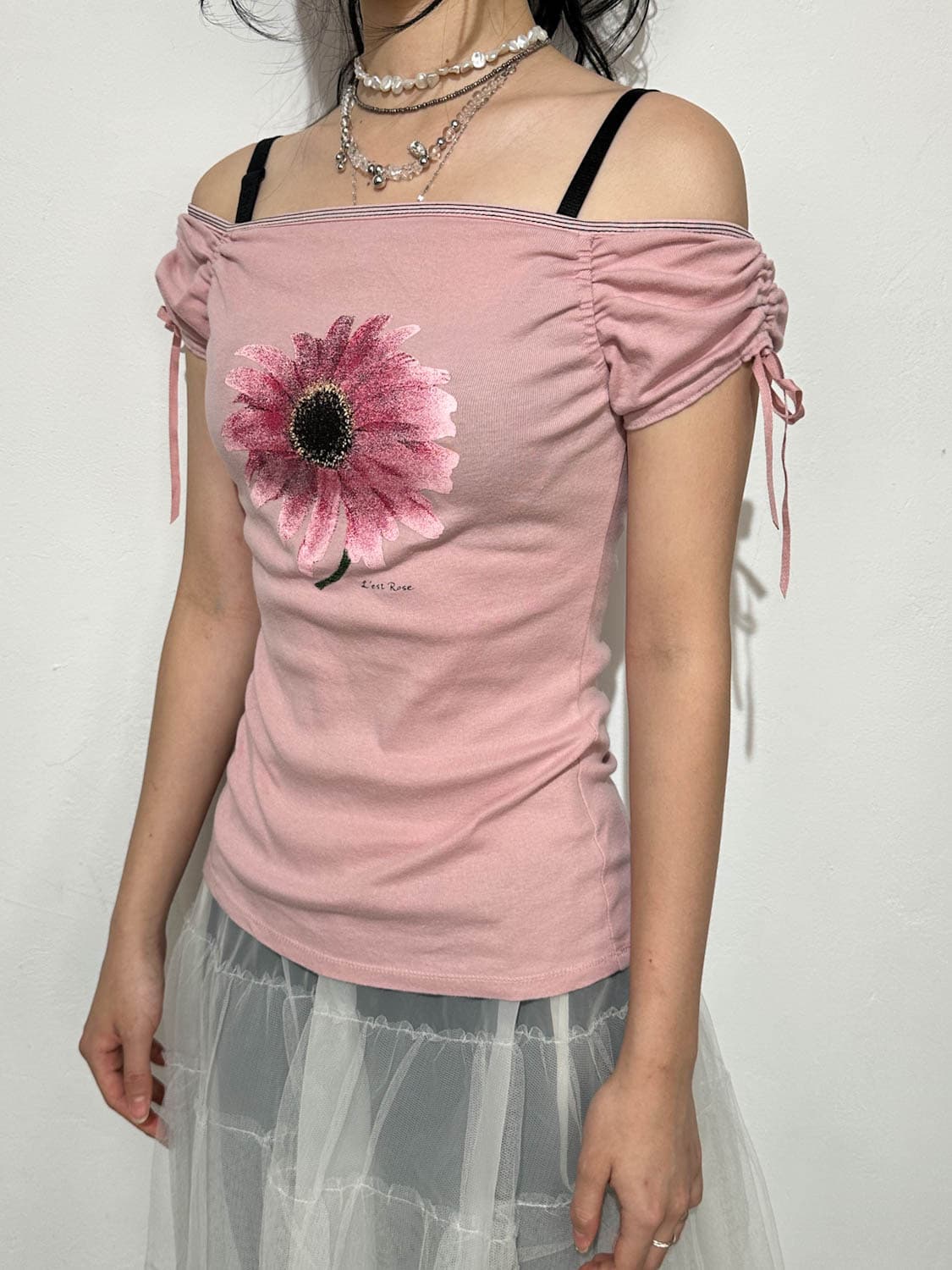 L’EST ROSE 스퀘어넥 셔링 반팔 상품이미지6