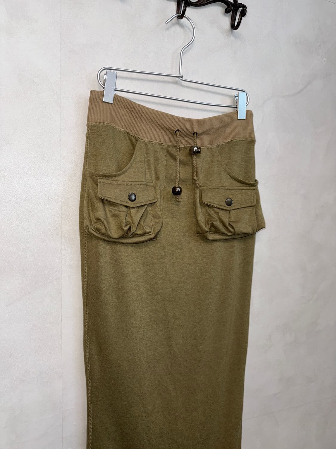 Khaki olive pocket detail cotton maxi sk 상품이미지2