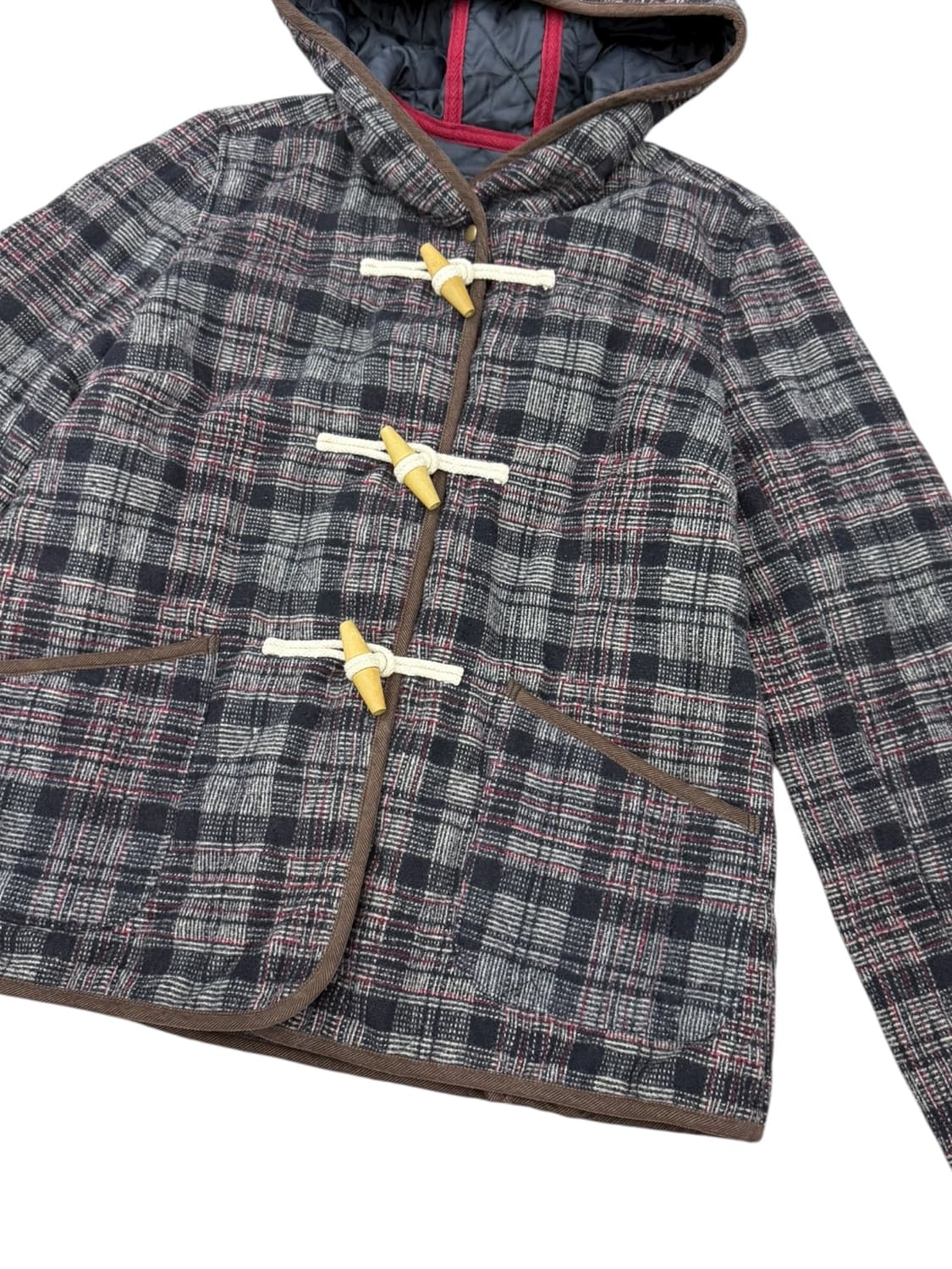 JPN shuca 체크 떡볶이 누빔 후드 숏코트 자켓 상품이미지7