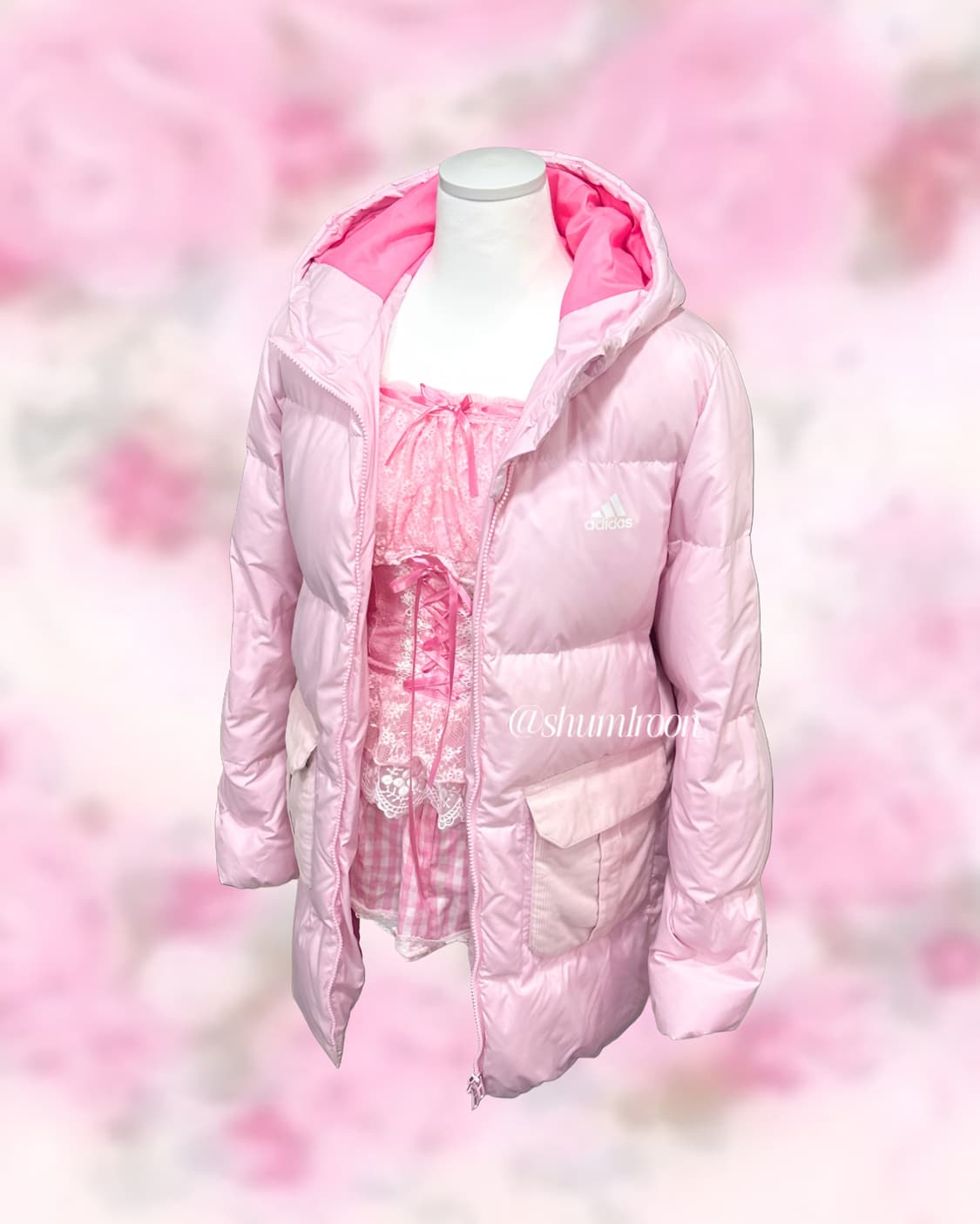 아디다스 공주 딸기 연핑크 세미 롱패딩 상품이미지1