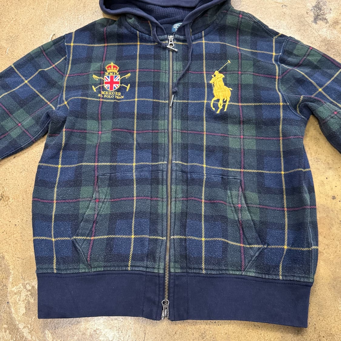 폴로 랄프로렌 그린 네이비 골드 빅포니 체크 후드집업 상품이미지3