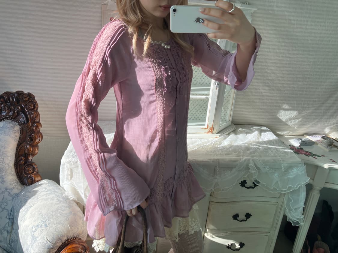 빈티지 앤틱 라벤더 레이스 블라우스 상품이미지5