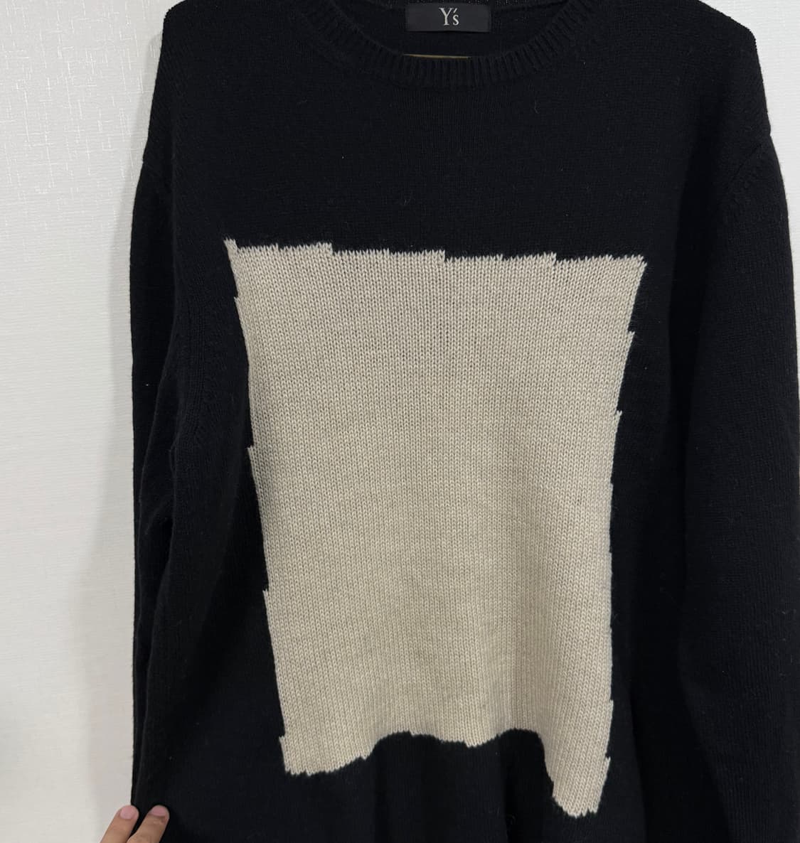 요지야마모토 레인울 화이트 패치 니트 상품이미지3