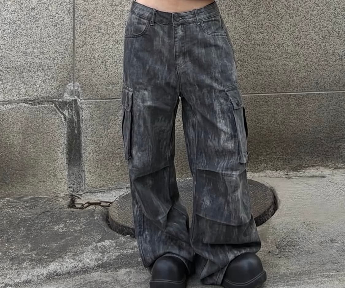 무신사) 더그린랩 빈티지 워싱 카고 데님 팬츠 거이새것 상품이미지1