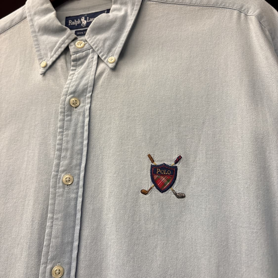 90s 폴로 랄프로렌 골프라인 쉴드와펜 워시드 옥스포드 셔츠 N1093 상품이미지6