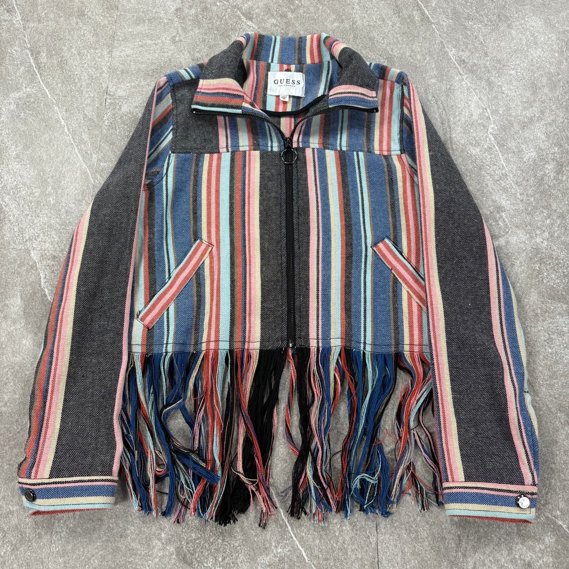 GUESS Fringed Striped Zip Front Hooded J 상품이미지5