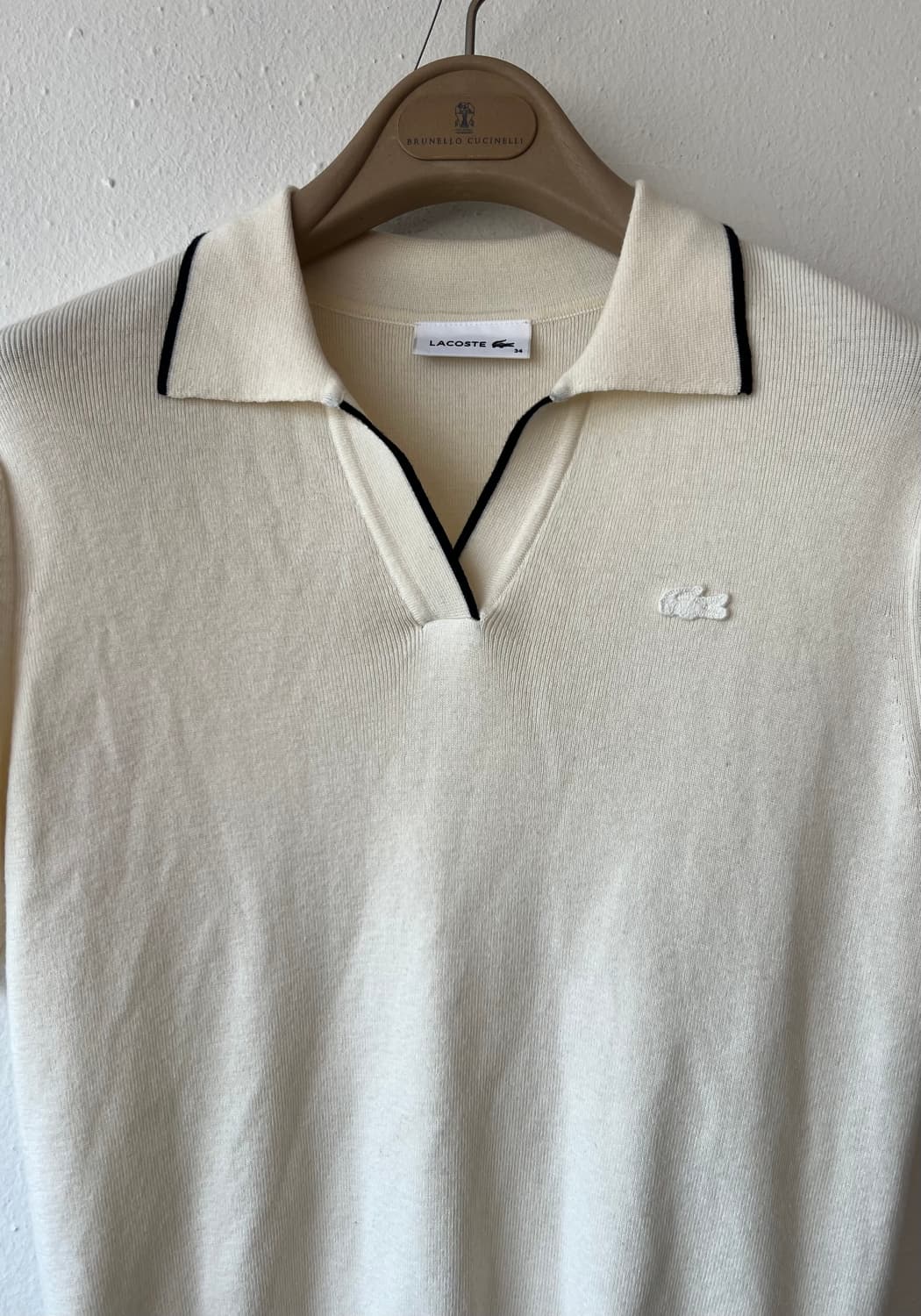 라코스테 여성 아이보리 카라니트 반팔니트 울니트 상품이미지1