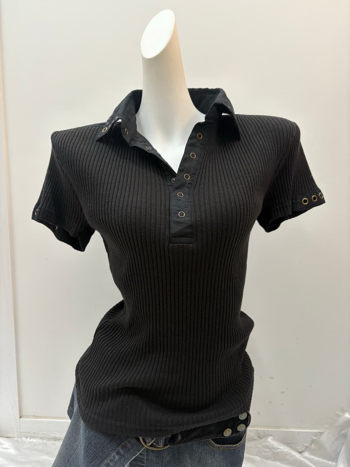 Y2K 블랙 골지 반팔 상품이미지2