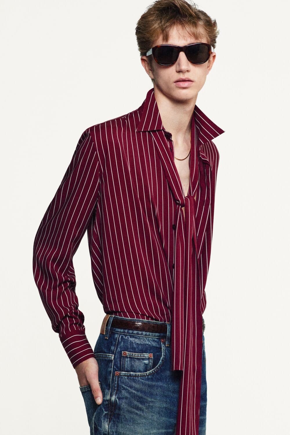 생로랑 25ss 레드 스트라이프 셔츠 40  상품이미지2