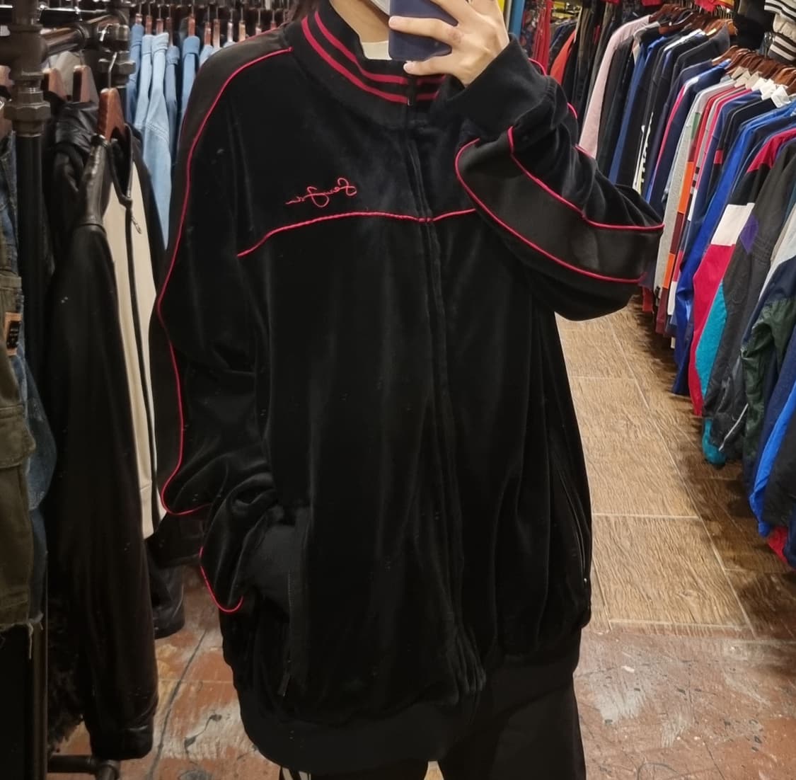 [Hi] vtg 빈티지 벨로아 벨벳 져지 블랙 상품이미지4