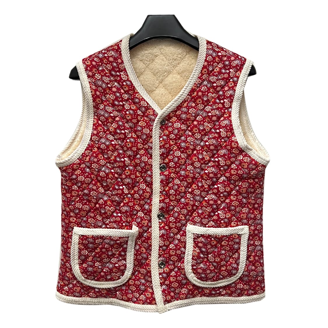 꽃무늬 기모 촌캉스 김장 조끼 레드 FREE 상품이미지1