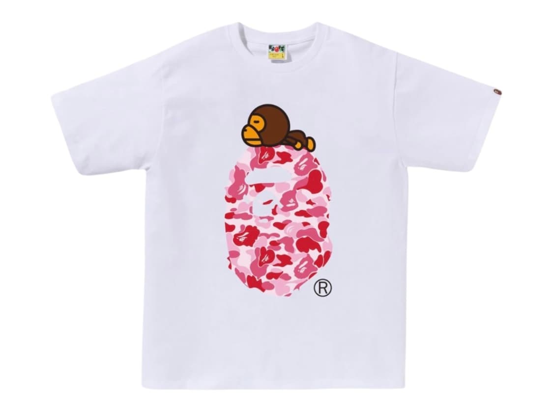 베이프 베이비 마일로 핑크 카모 반팔 화이트 상품이미지1