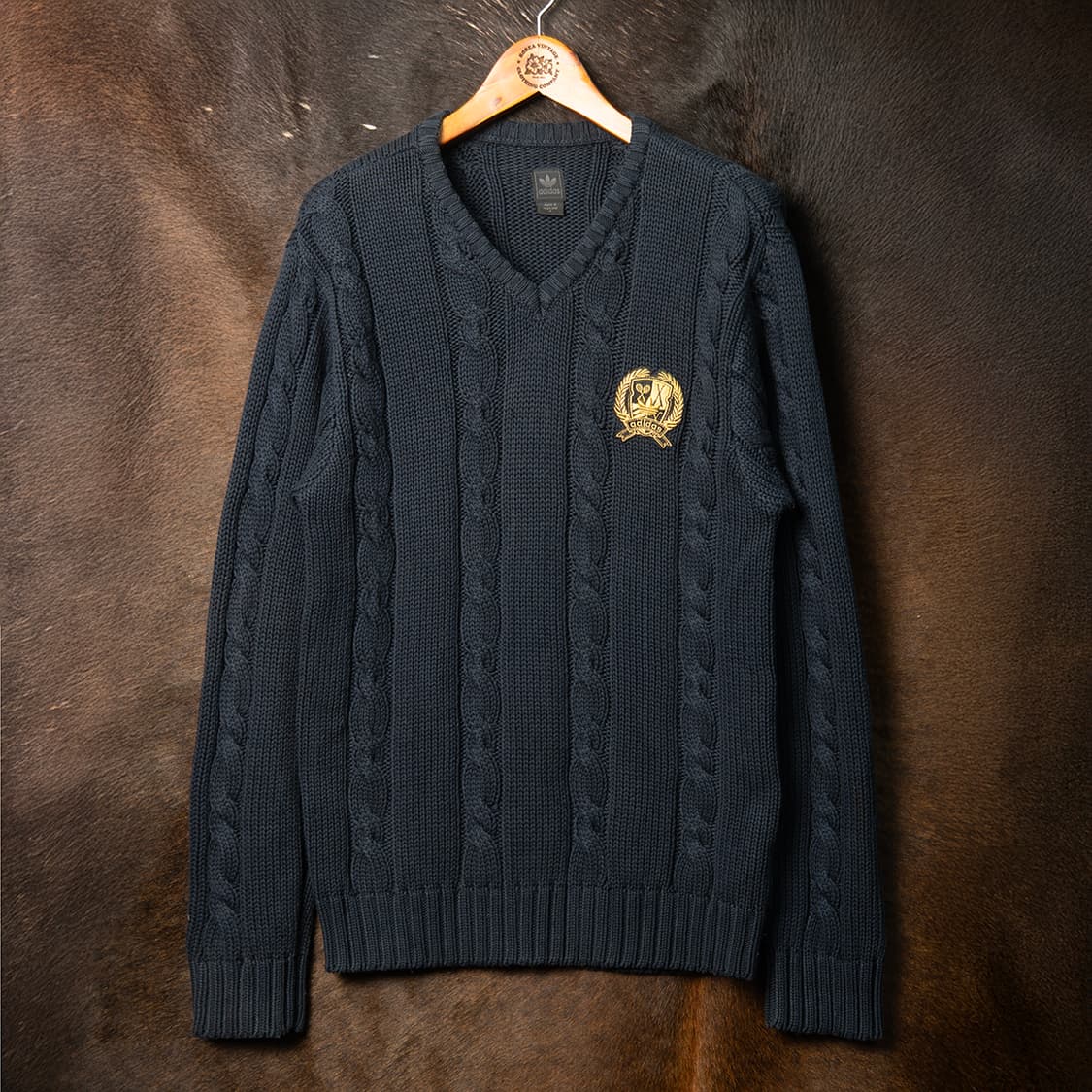 [103] 00s 아디다스 오리지널스 월계수 로고 케이블 니트 네이비  상품이미지1