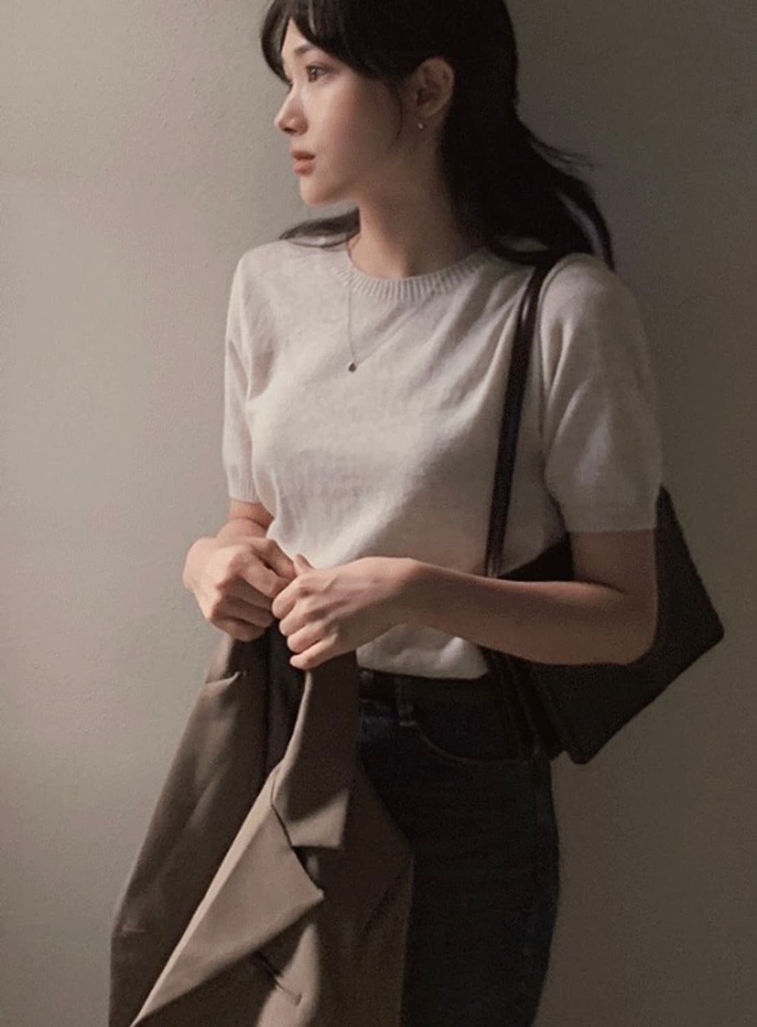 (미착용, 새상품) 슬로우앤드 하프앤 소프트 라운드 니트 오트그레이 봄옷 상품이미지1