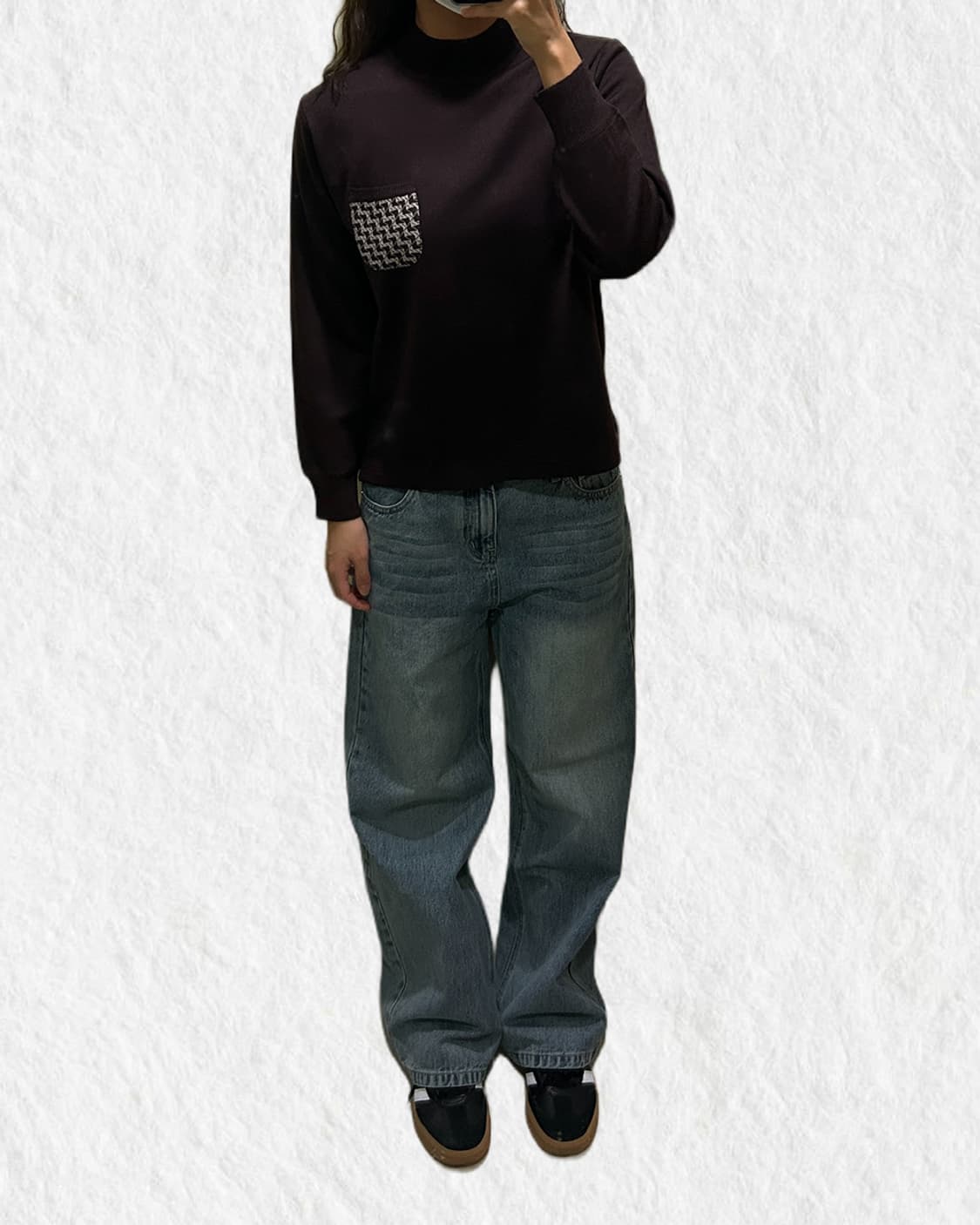 빈티지 포켓포인트 브라운 반폴라 니트 상품이미지5